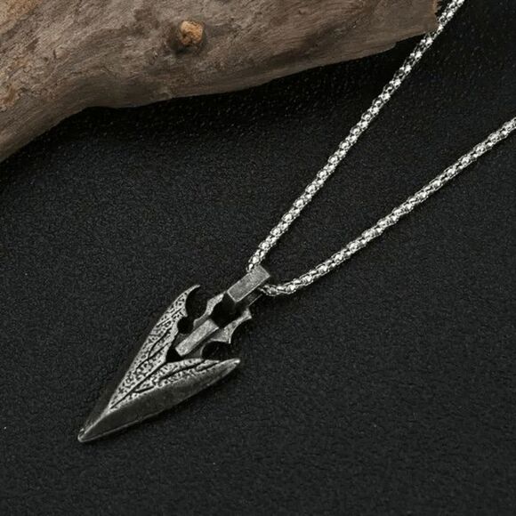 Antique Stainless Steel Arrowhead Dagger Pendant Necklace - Picture 5 of 6